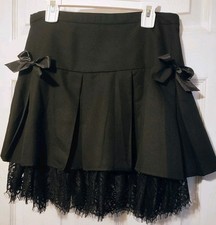 Hot Topic Goth Mini Skirt Pleated with Bows and Lace Black Size Small