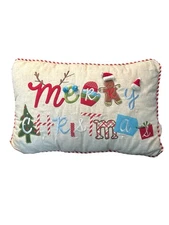 Whimsical Merry Christmas Pillow Embroidered Appliqué Holiday Decor Delightful