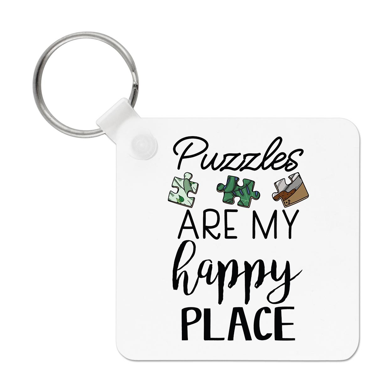 Puzzles Are My Happy Place Keyring Key Chain Jigsaw Puzzler Grandma Mum Funny