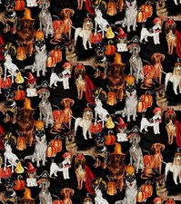 SPRINGS Fabric - SPOOKY DOGS - by the HALF Yard 18"