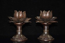 A Pair of Pure Copper Imitation Purple Copper Lotus Wax Platforms