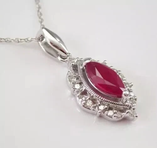 1.50 Ct Marquise Cut Lab-Created Ruby Women's Halo Pendant 14K White Gold Plated - Image 2 of 4
