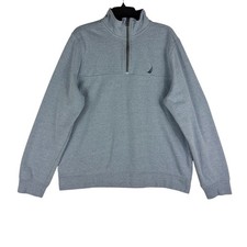 Nautica Mens Quarter Zip Pullover Sweatshirt Heather Blue Large Logo Mock Neck
