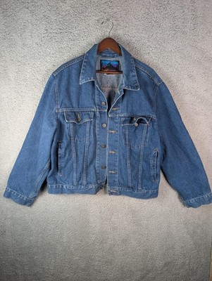 Vintage Black Colorado Jacket Mens XL Blue Denim Bomber Trucker Button Jean 90s