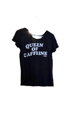 PINK Victoria's Secret Black "Queen of Caffeine" Short Sleeve Graphic Tee - Image 1 of 4