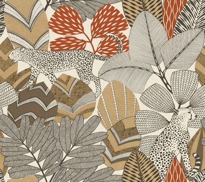 Wallpaper Namiri Ochre Brown Orange Black Taupe Cats in Jungle , 60 sq ft Bolt