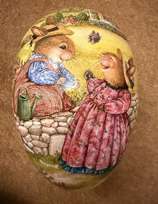 Vintage Deutsch Echt Erzgebirge Osterei Pappmaché Bonboniere Behälter 
