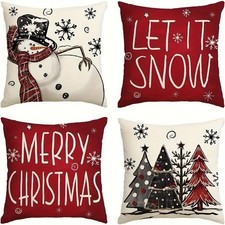 4pcs Vintage Christmas Pillow Covers Set Snowman Rustic Holiday Throw Pillows