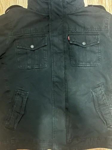 Levi Strauss & Co. Mens Hooded Full Zip Jacket Black Gray Canvas Size L image 3