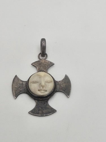 Vintage Sterling Silber Malteserkreuz geschnitzt Mondgesicht Anhänger - Bild 2 von 12