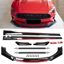 Front Bumper Lip Spoiler Splitter Side Skirt Glossy Black For Ford Mustang Univ
