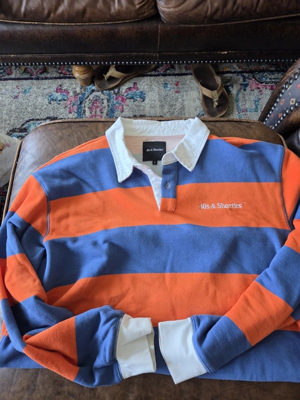 40's & Shorties Long Sleeve Rugby Shirt Orange & Blue Xl