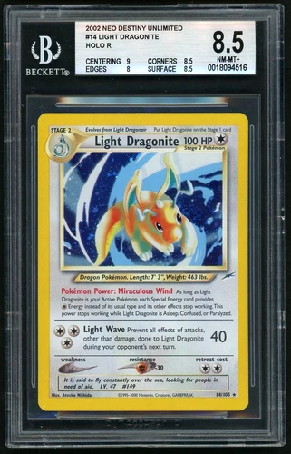 Pokemon Light Dragonite 2002 Neo Destiny Unlimited Holo Rare BGS 8.5