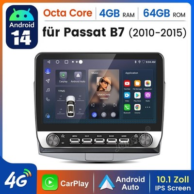 10,1'' Android14 Autoradio 4+64GB Navi BT DAB+ Für VW Passat B7 2010-2015 SWC DSP