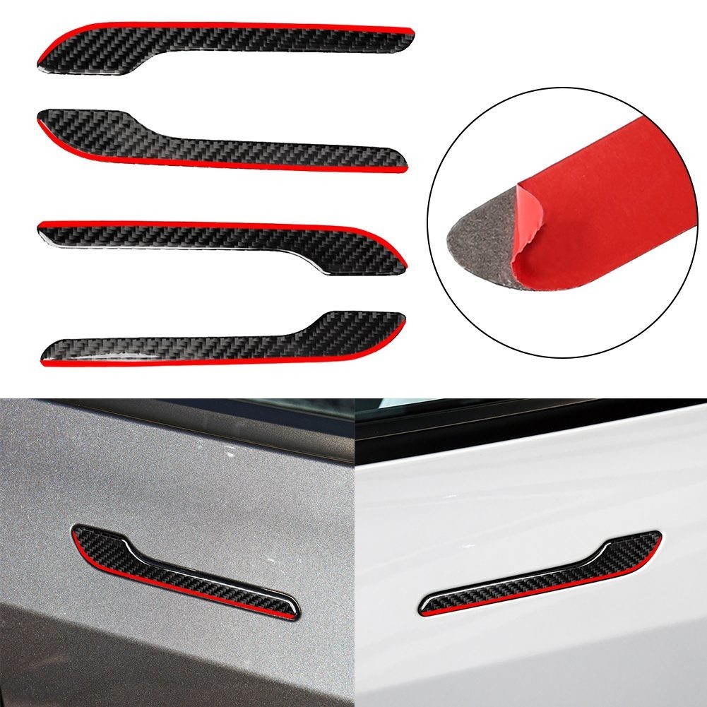 Matte Carbon Fiber Car Door Handle Cover Trim for Tesla Model 3 Y 201721