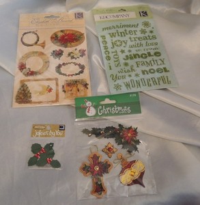 Christmas Scrapbook Paper Stickers Cardmaking Red Green Gold 3D Unused Packs 4 I