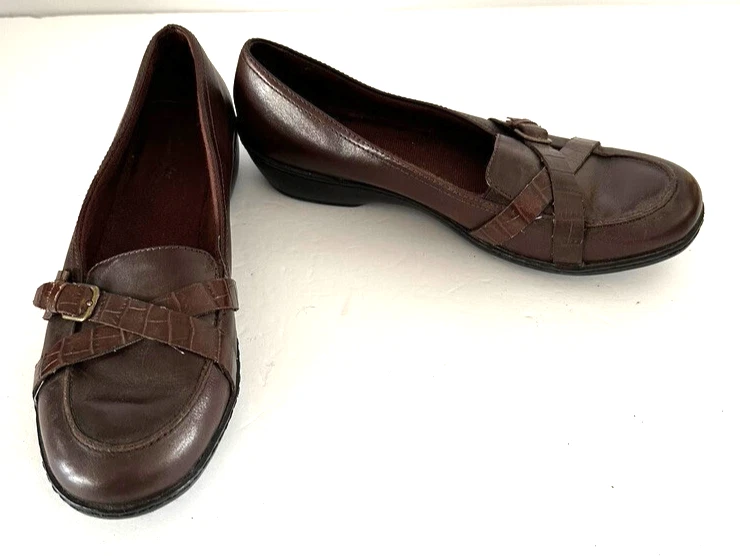 CLARKS Scarpe mocassino Clark's in pelle marrone ~ ~ scarpa taglia 7 1 2 media