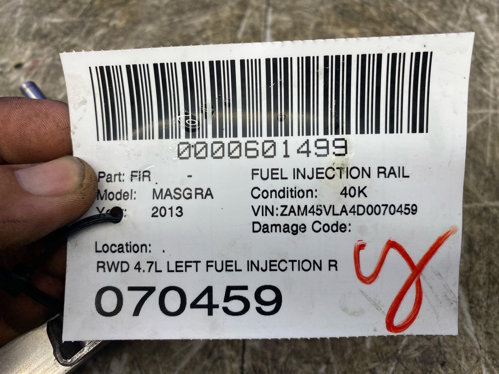 2004-2019 MASERATI GRANTURISMO RWD 4.7L LEFT FUEL INJECTION RAIL LINE *NOTE*