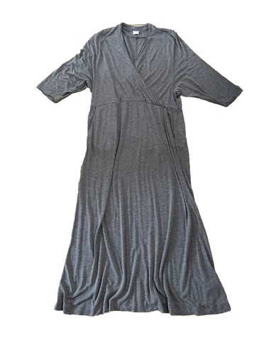 Poetry Wrap Front Grey Smocked Maxi Dress With Pockets 3/4 Sleeved Grey Uk 14 - Picture 3 of 10