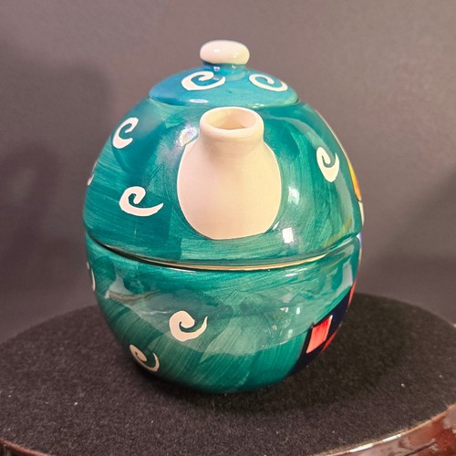 Vintage Teapot and Cup, Green Hand Painted 3 Piece Set - Picture 2 of 8