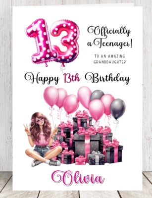 13th Personalised Birthday Card A5 size Teenager Granddaughter Daughter  Girl UK