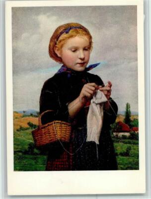 10507747 - Albert Anker - the hardworking knitter postcard knitting artist