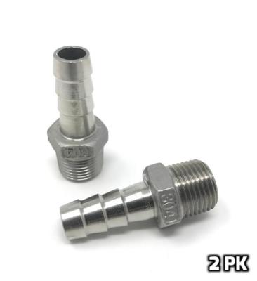 CONCORD 304 Stainless Steel 1/2'' Barb Hose to 1/2'' NPT Fitting Home Brew. 2 Pack