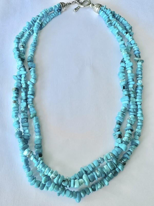 Carolyn Pollack Turquoise Triple Strand Bead Sterling Silver Necklace 53.5g
