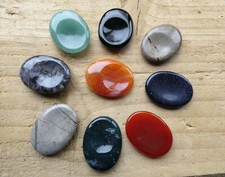 Kambala Crystal Indented Thumb Worry Stone Black Obsidian Tigers Eye Lapiz Etc