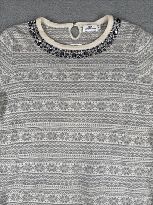Vineyard Vines Sweater Merino Wool Cashmere Snowflakes Holiday Womens XL Gray