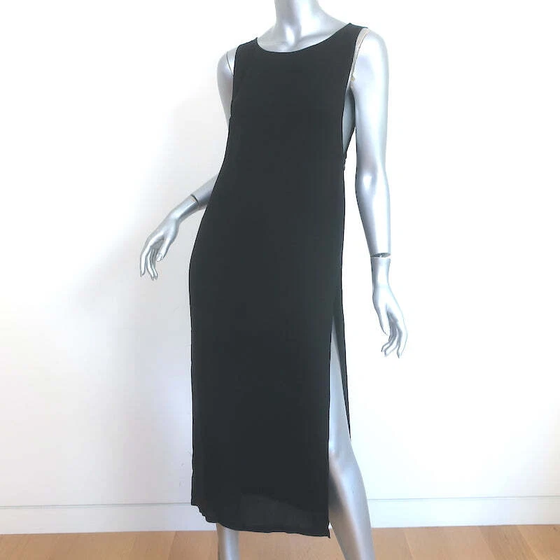 Max Mara Pianoforte Midi Dress Black Crepe Size 42 Sleeveless Side-Zip Tunic - Image 2 of 4