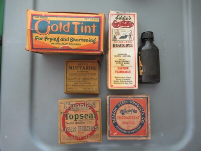 7 Pcs Vintage Antique Lot Boxes Decor Dye Gold Tint Top Seal Begy's 1 Bottle