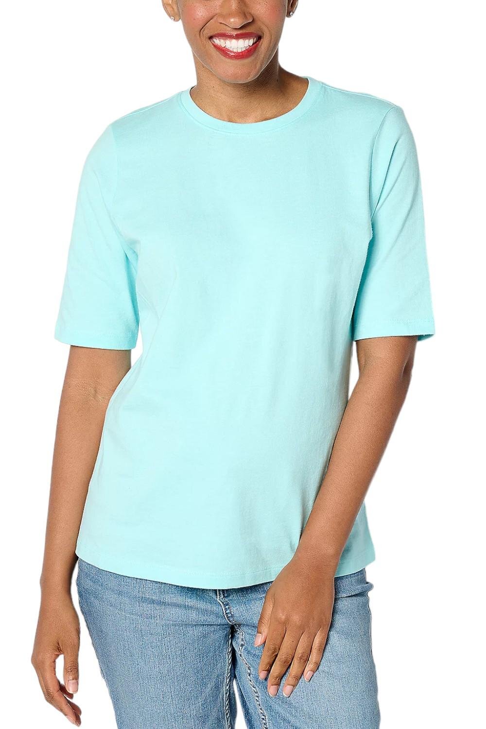 Топ Capri Aqua из плотного хлопкового джерси с рукавами до локтя от Denim & Co. Essentials