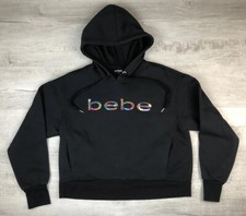 bebe Sport Hoodie Sweatshirt Rainbow Sequence Pullover Thumb Holes Womens L