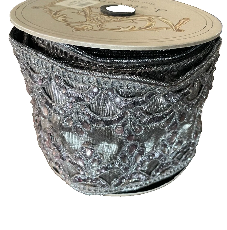 Raro Lujo D Stevens 4" Navidad Real Gris Plata Joya Perla Cinta Alambre Foto 2 de 4