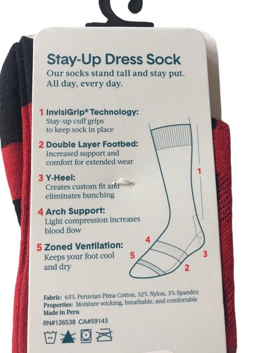 Tommy John Stay-Up Kids Christmas Dress Socks Buffalo Plaid Haute Red Shoe Size - Picture 4 of 9