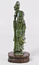 ANTIQUE SPINACH GREEN JADE SHOU STATUE