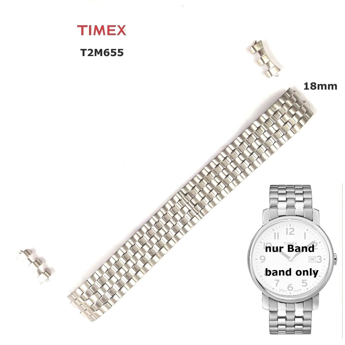Timex Replacement Band Flexband T2M655 Easy Reader Stainless Steel Men's - Main Image