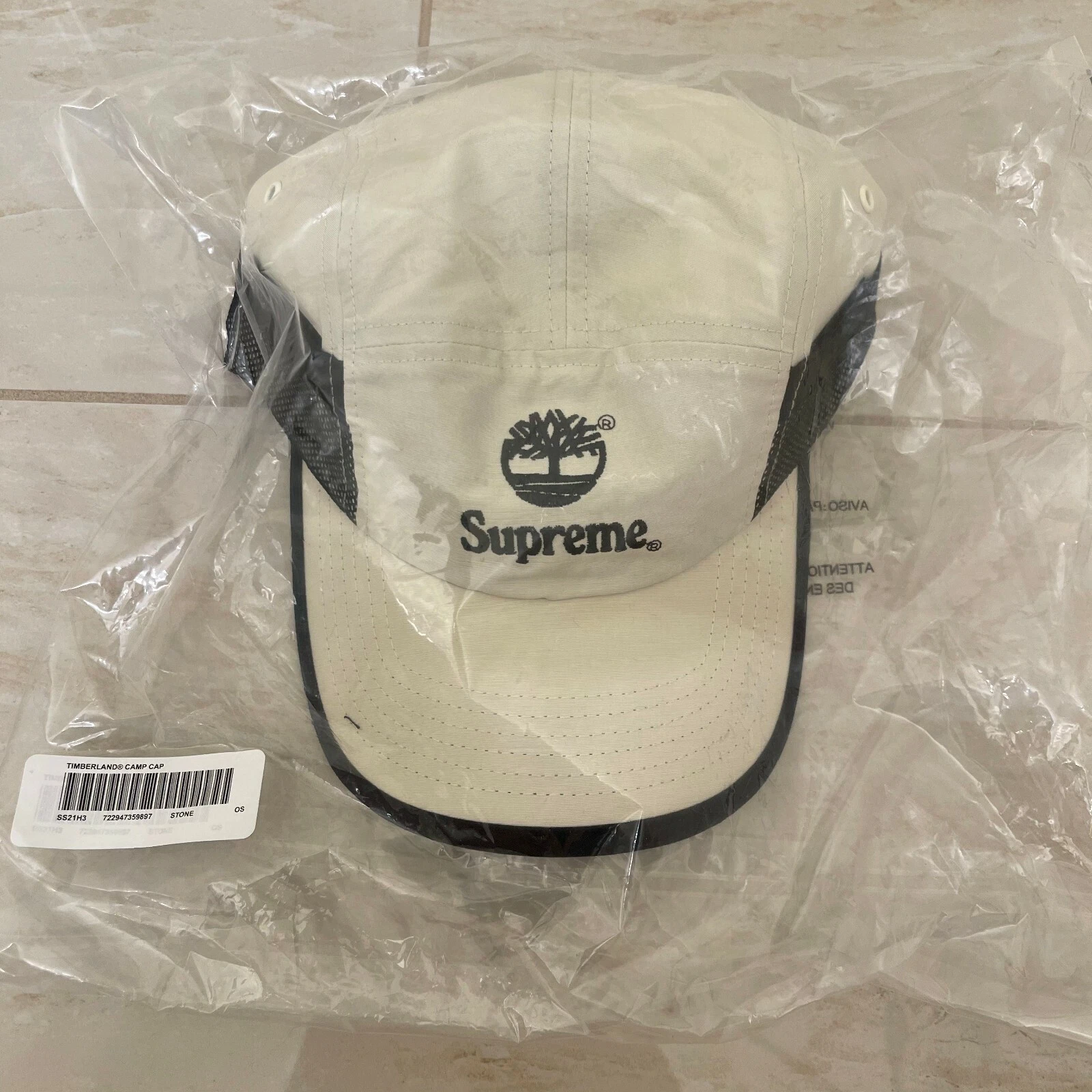 Neuf Supreme Timberland casquette de camp boîte logo résistant à l'eau blanc SS21 2021