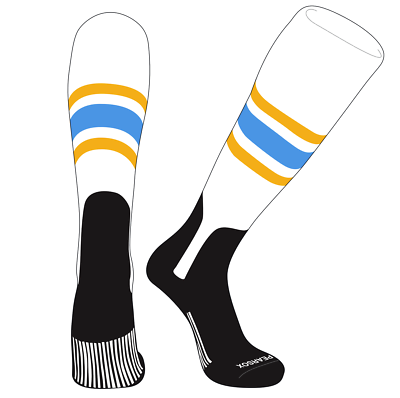 Étriers de baseball rayés D (bleu roi/blanc/doré, taille L