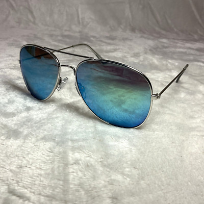 Vintage Lane Bryant Aviator Sunglasses Pilot Wire Rim Silver Blue Mirror