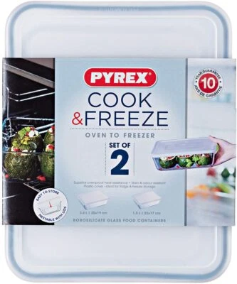 Pyrex Storage Glass Dish with Plastic Lid 2 pc set Clear 1.5L-2.6L Cook Fridge - Image 1 of 4