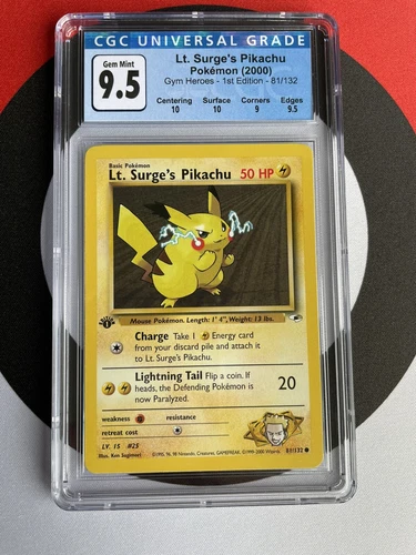 2000 Pokemon Gym Heroes Lt. Surge’s Pikachu 1st Edition CGC 9.5 Mint w/ subgrade