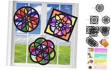 Suncatchers Craft 3 Sets 9 Cutouts w Tissue Papers Stained Glass Effect