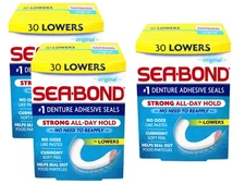 3 Pack - Sea Bond Secure Denture Adhesive Seals, Original, Lowers, 30 Count