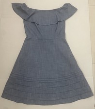 BANANA REPUBLIC BLUE LINED OFF-SHOULDER PLEATED CHAMBRAY DRESS SIZE 10