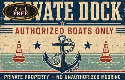 Private Dock Trespassers Will Be Hooked Pirate Tin Sign Warning Metal Plaque