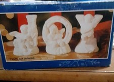 Holiday Joy Porcelain Angel Cherub Candle Holder Set of Three Christmas Decor