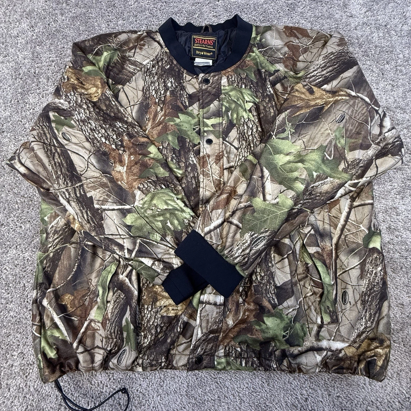 Vintage Stearns Camo Jacket Men's 2XL Full Button Dry Wear Lined Hunting Outdoor