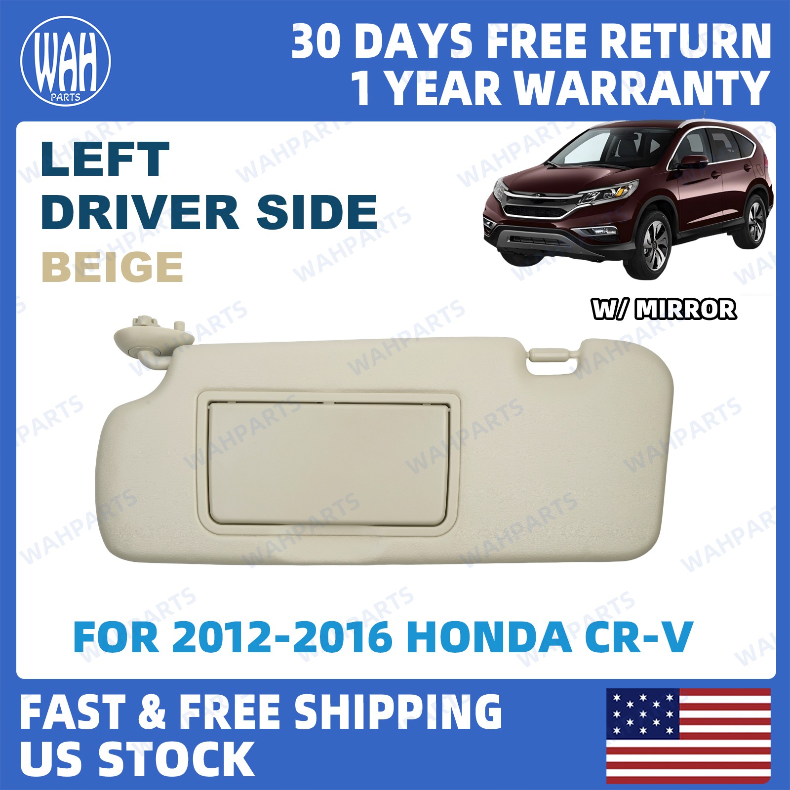For 2012-2016 Honda CR-V Left Driver Side Beige Sun Visor 83280-T0A-H11ZA
